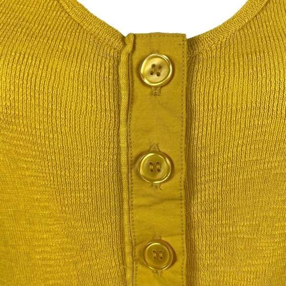 Moda Linen Peplum Tank Size Medium Mustard Yellow Ruffle Shirt Lagenlook - Picture 3 of 7